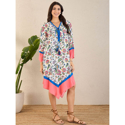 First Resort by Ramola Bachchan White Flower Printed A-Lined Tunic Dress
