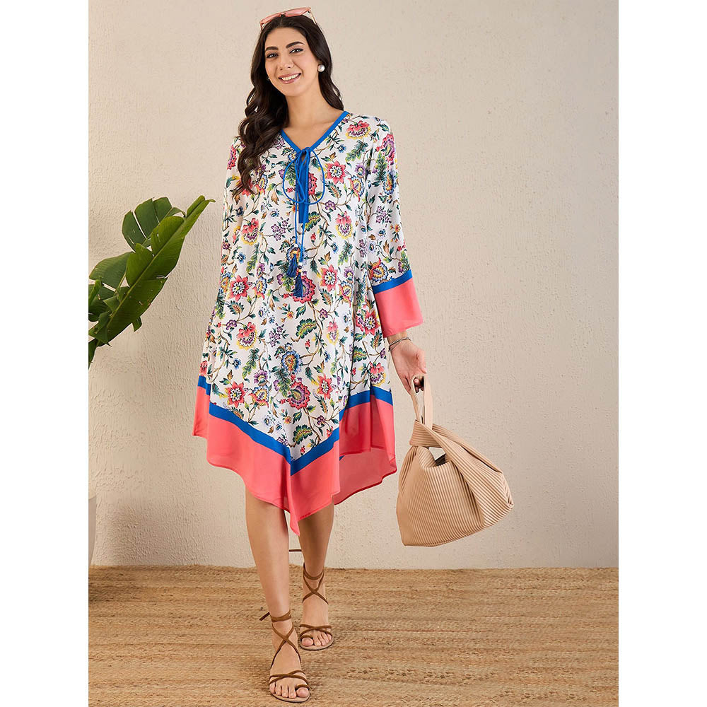 First Resort by Ramola Bachchan White Flower Printed A-Lined Tunic Dress