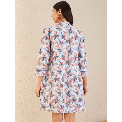 First Resort by Ramola Bachchan White Botanical Print Schiffli Dress