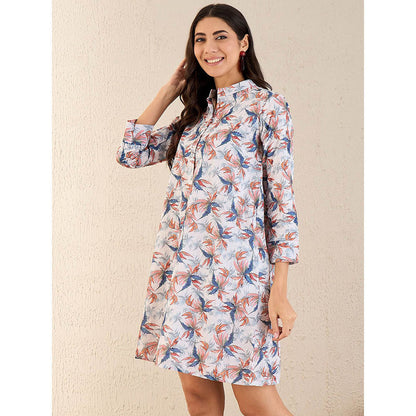 First Resort by Ramola Bachchan White Botanical Print Schiffli Dress
