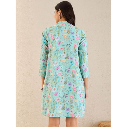 First Resort by Ramola Bachchan Aquamarine Floral Print Schiffli Dress