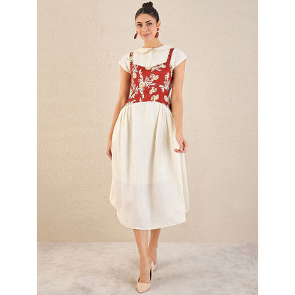 First Resort by Ramola Bachchan Off-White Baroque Print Linen Midi Dress with Top (Set of 2)