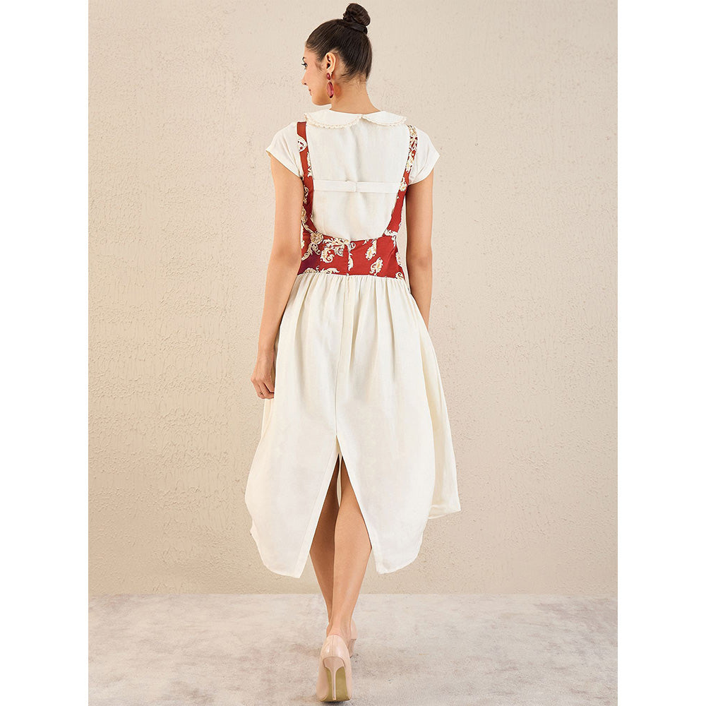 First Resort by Ramola Bachchan Off-White Baroque Print Linen Midi Dress with Top (Set of 2)