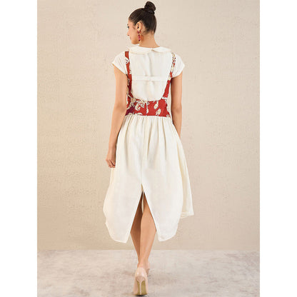 First Resort by Ramola Bachchan Off-White Baroque Print Linen Midi Dress with Top (Set of 2)