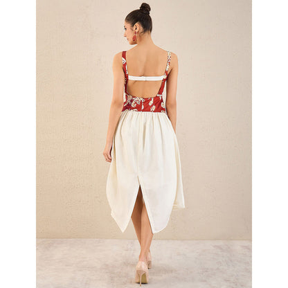 First Resort by Ramola Bachchan Off-White Baroque Print Linen Midi Dress