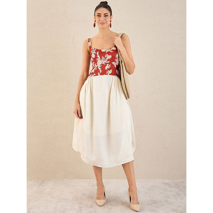 First Resort by Ramola Bachchan Off-White Baroque Print Linen Midi Dress