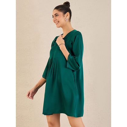 First Resort by Ramola Bachchan Green Crystal Embellished Satin Dress with Pleats