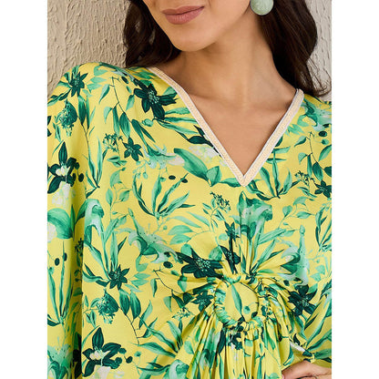 First Resort by Ramola Bachchan Lime Green Floral Full Length Kaftan Maxi Dress
