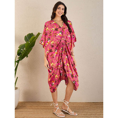 First Resort by Ramola Bachchan Pink Floral Mid Length Kaftan Midi Dress