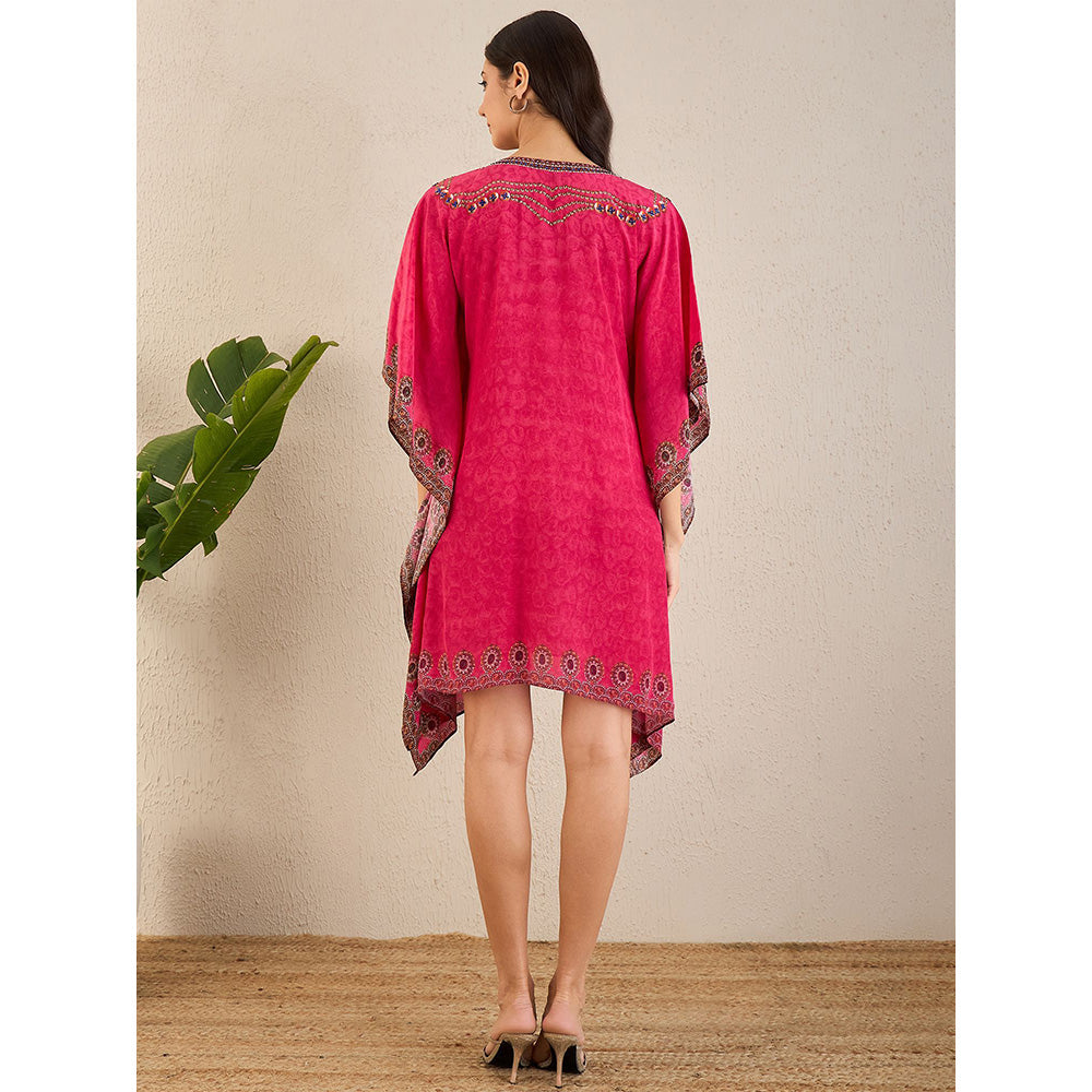 First Resort by Ramola Bachchan Hot Pink Pearl Embellished Kaftan Knee Length Dress