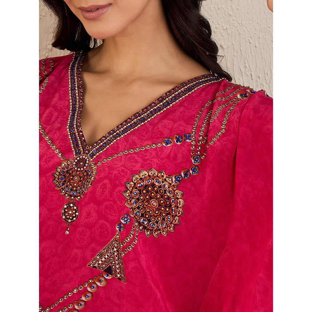 First Resort by Ramola Bachchan Hot Pink Pearl Embellished Kaftan Knee Length Dress