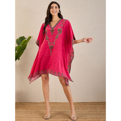 First Resort by Ramola Bachchan Hot Pink Pearl Embellished Kaftan Knee Length Dress