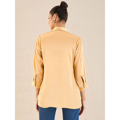 First Resort by Ramola Bachchan Golden Yellow Pintucked Satin Shirt