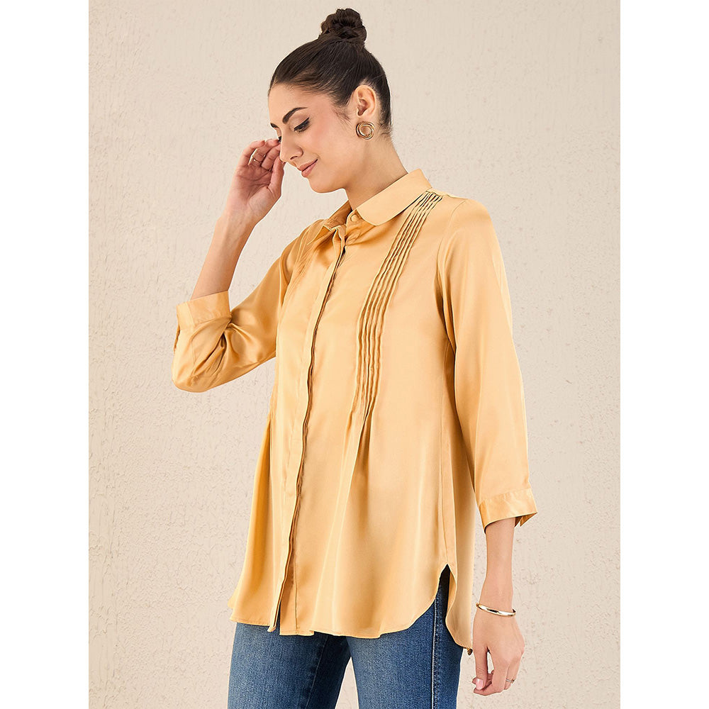 First Resort by Ramola Bachchan Golden Yellow Pintucked Satin Shirt
