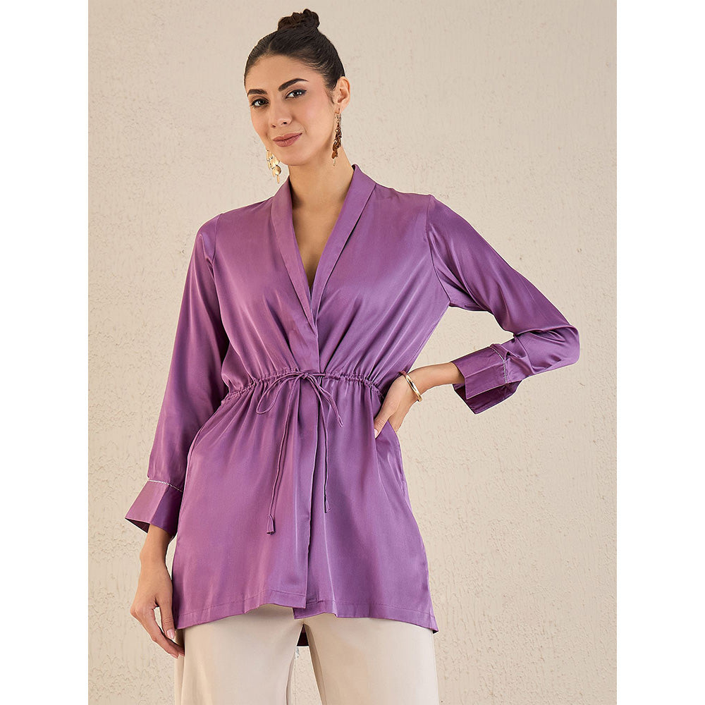 First Resort by Ramola Bachchan Lilac Semi-Formal Embellished Satin Top