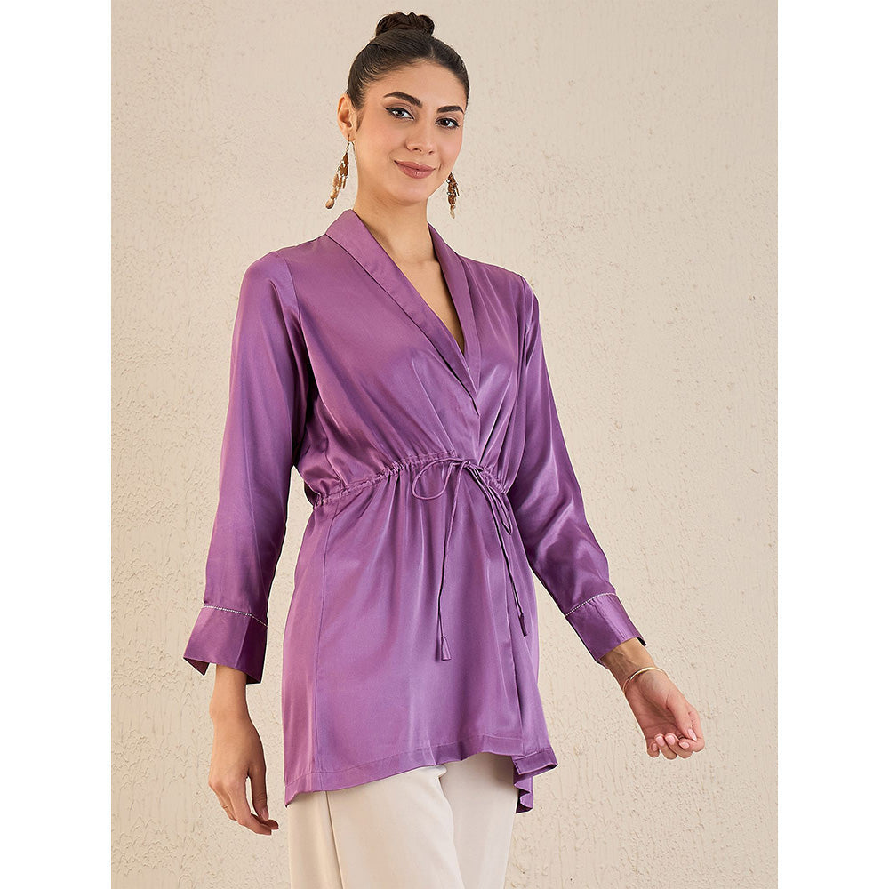 First Resort by Ramola Bachchan Lilac Semi-Formal Embellished Satin Top