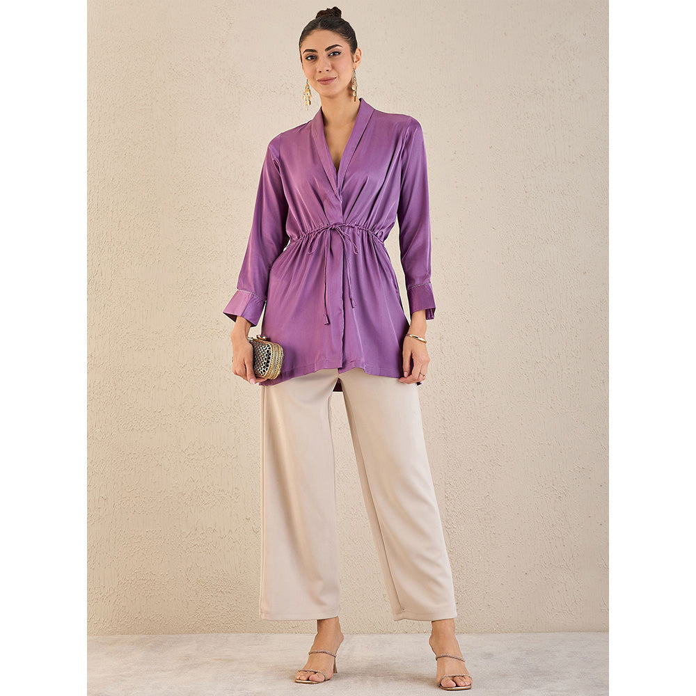 First Resort by Ramola Bachchan Lilac Semi-Formal Embellished Satin Top