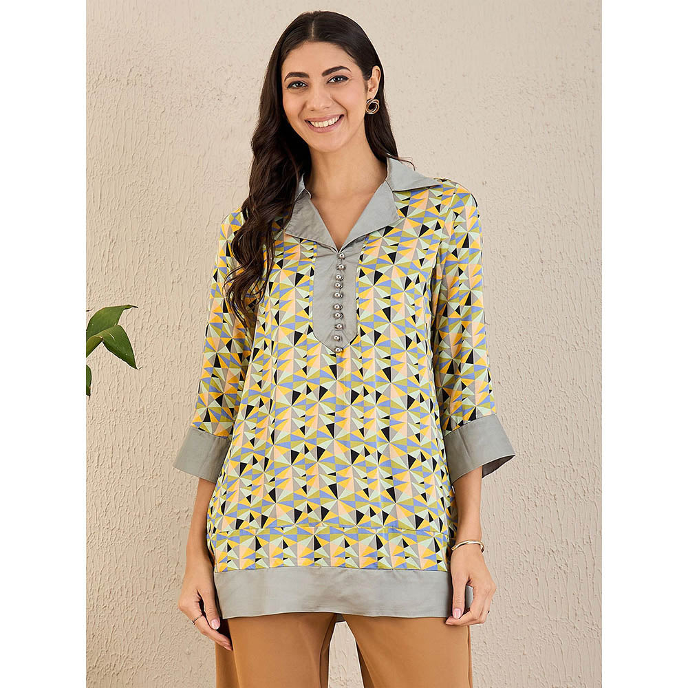 First Resort by Ramola Bachchan Lemon Yellow Geometric Print Top