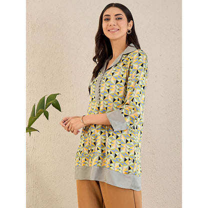 First Resort by Ramola Bachchan Lemon Yellow Geometric Print Top
