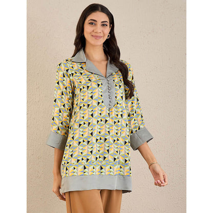 First Resort by Ramola Bachchan Lemon Yellow Geometric Print Top