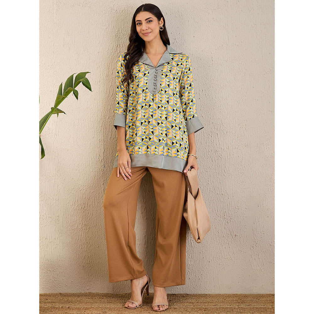 First Resort by Ramola Bachchan Lemon Yellow Geometric Print Top