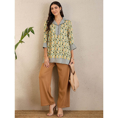 First Resort by Ramola Bachchan Lemon Yellow Geometric Print Top