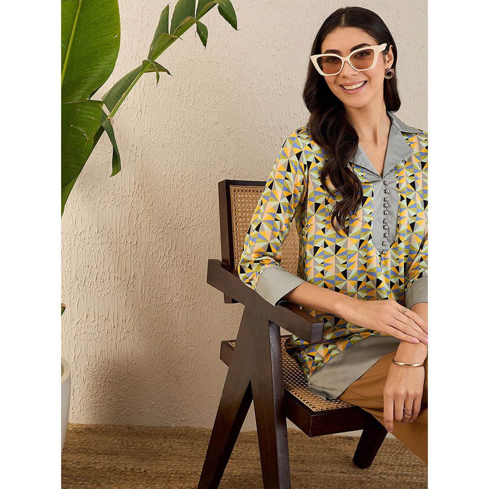First Resort by Ramola Bachchan Lemon Yellow Geometric Print Top