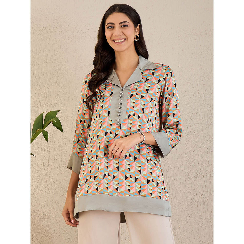 First Resort by Ramola Bachchan Peach Geometric Print Top