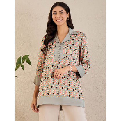 First Resort by Ramola Bachchan Peach Geometric Print Top