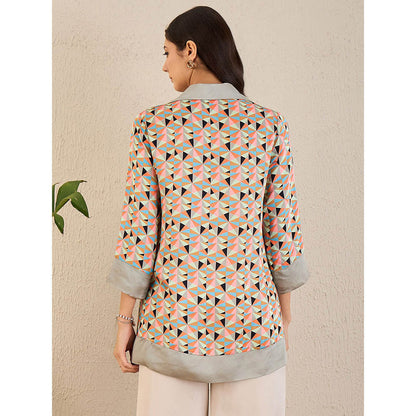 First Resort by Ramola Bachchan Peach Geometric Print Top