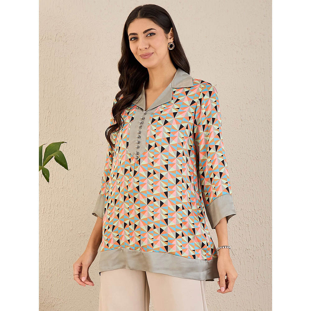 First Resort by Ramola Bachchan Peach Geometric Print Top