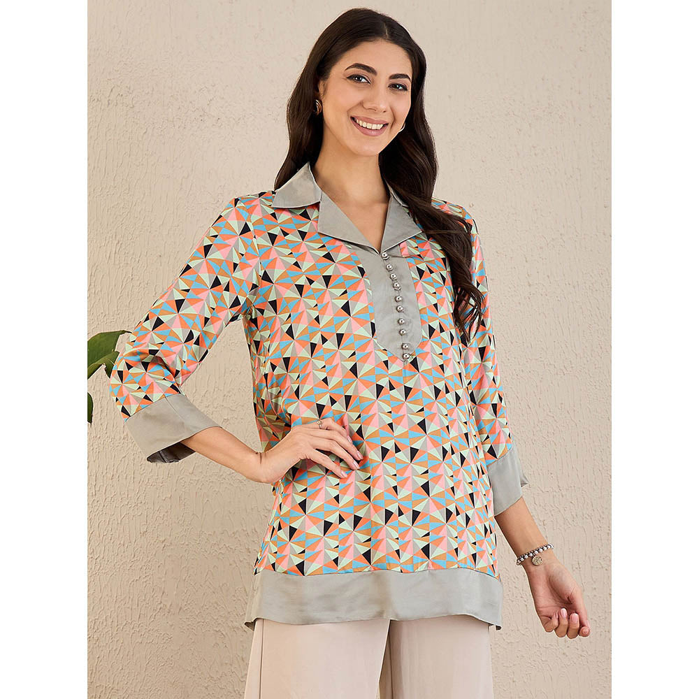 First Resort by Ramola Bachchan Peach Geometric Print Top