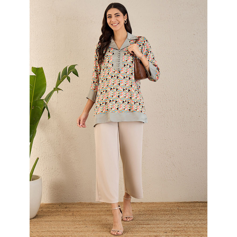 First Resort by Ramola Bachchan Peach Geometric Print Top