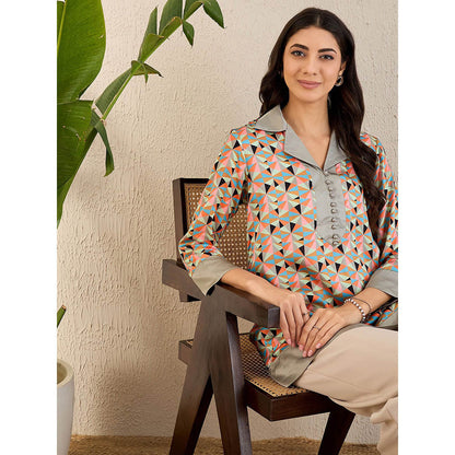 First Resort by Ramola Bachchan Peach Geometric Print Top