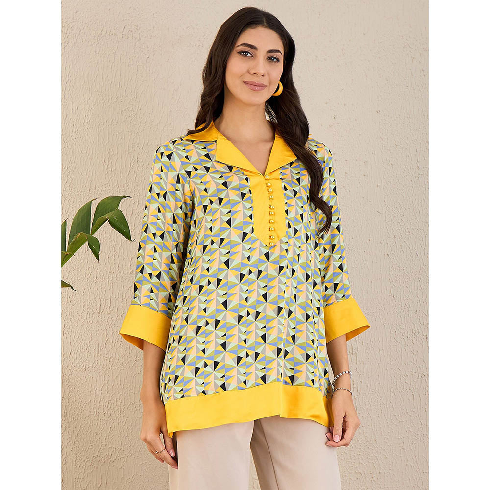 First Resort by Ramola Bachchan Primrose Yellow Geometric Print Top