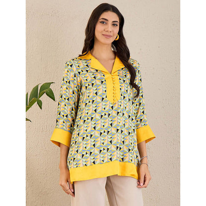 First Resort by Ramola Bachchan Primrose Yellow Geometric Print Top