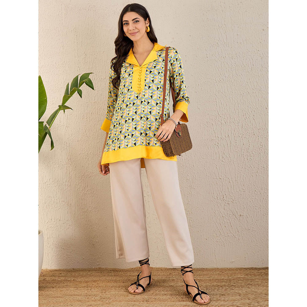First Resort by Ramola Bachchan Primrose Yellow Geometric Print Top