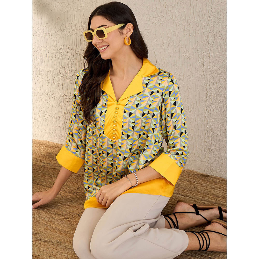 First Resort by Ramola Bachchan Primrose Yellow Geometric Print Top