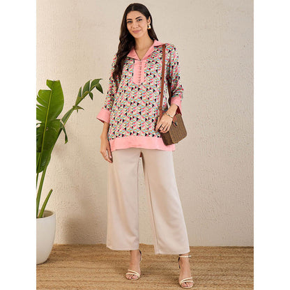 First Resort by Ramola Bachchan Rose Pink and Cyan Geometric Print Top