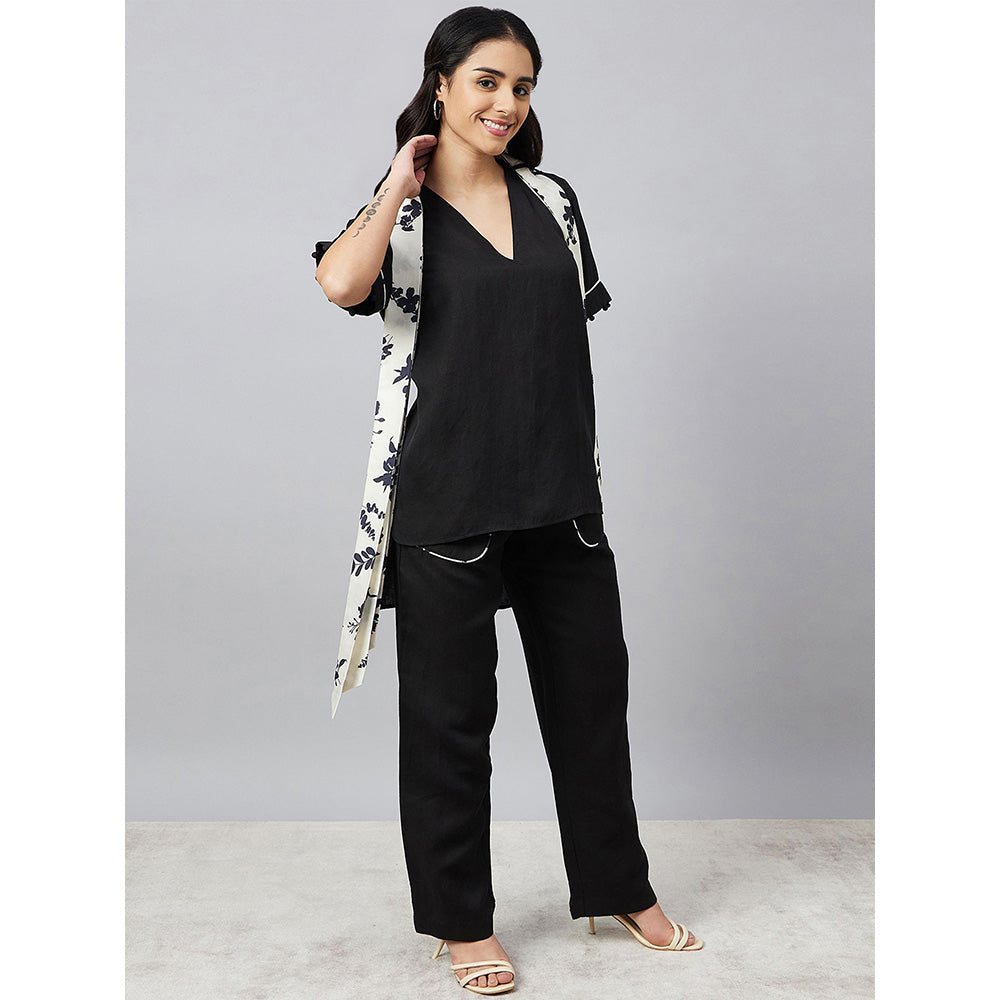 First Resort by Ramola Bachchan Black And Ivory Linen Co-Ord (Set of 3)