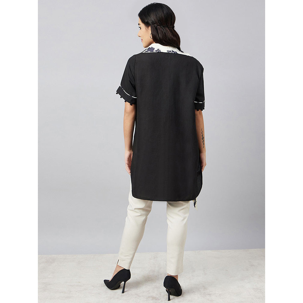 First Resort by Ramola Bachchan Black And Ivory Linen Top With Belt (Set of 2)