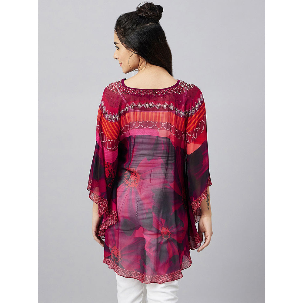 First Resort by Ramola Bachchan Red Embellished Floral Tunic