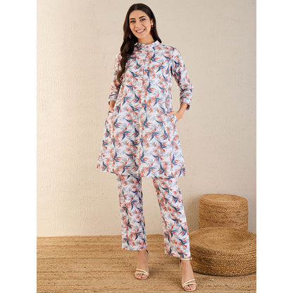 First Resort by Ramola Bachchan Baby Pink And Mauve Botanical Print Schiffli Co-Ord (Set of 2)