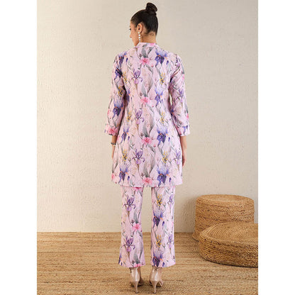 First Resort by Ramola Bachchan Baby Pink And Mauve Botanical Print Schiffli Co-Ord (Set of 2)