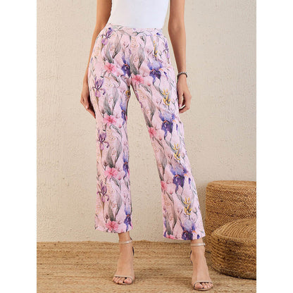 First Resort by Ramola Bachchan Baby Pink And Mauve Botanical Print Schiffli Co-Ord (Set of 2)