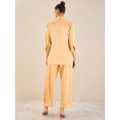 First Resort by Ramola Bachchan Golden Pintucked Satin Co-Ord (Set of 2)