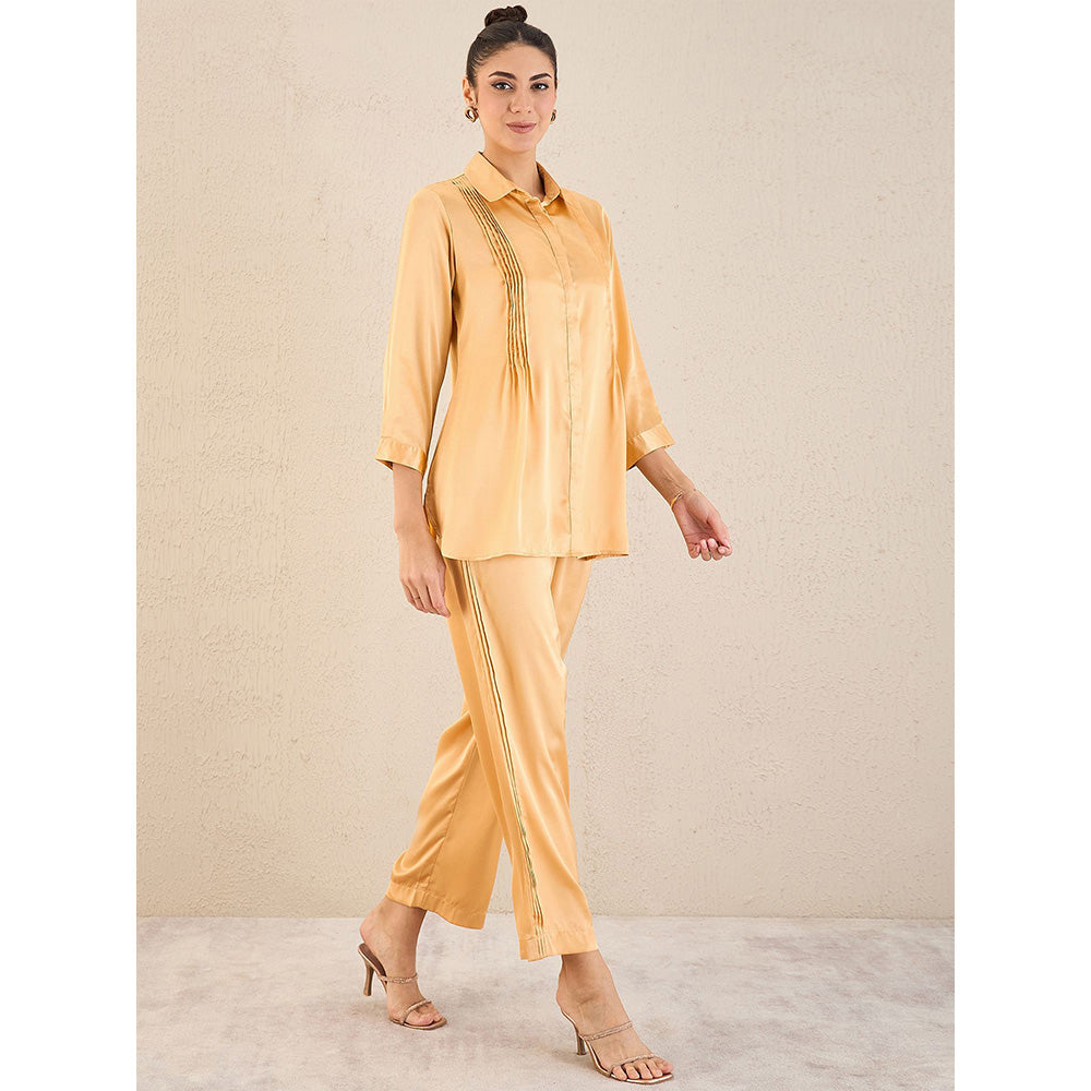 First Resort by Ramola Bachchan Golden Pintucked Satin Co-Ord (Set of 2)
