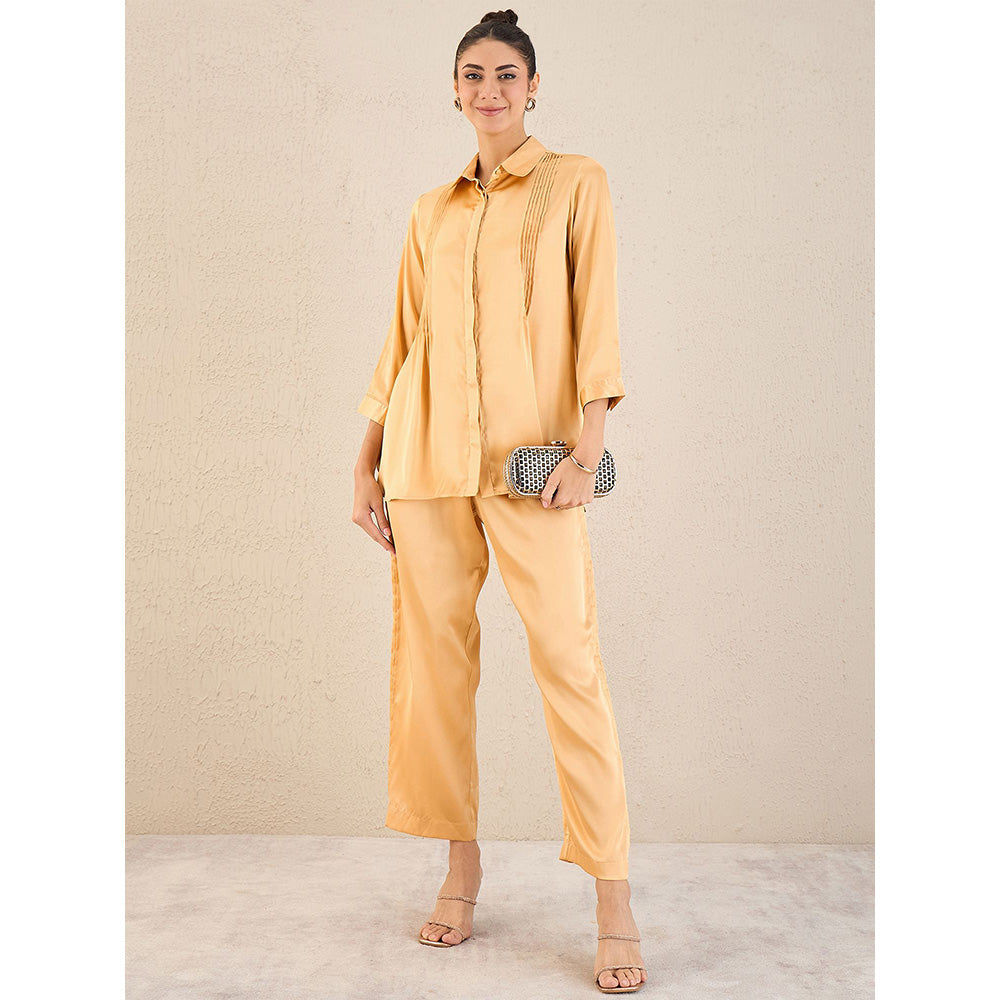 First Resort by Ramola Bachchan Golden Pintucked Satin Co-Ord (Set of 2)