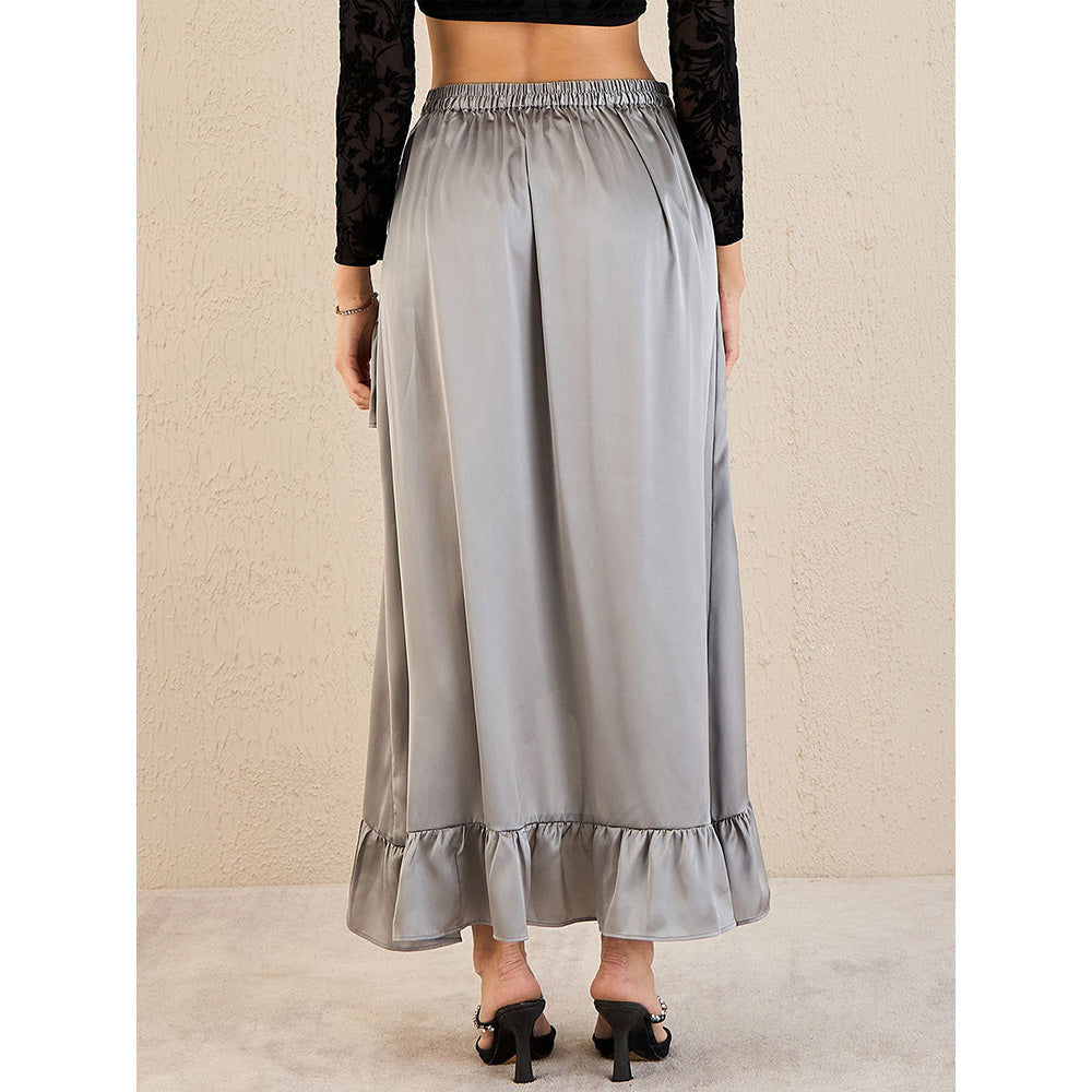 First Resort by Ramola Bachchan Grey Satin Frill Midi Skirt