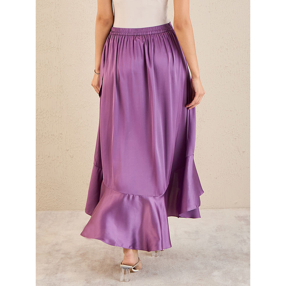 First Resort by Ramola Bachchan Lilac Satin Broad Frill Midi Skirt
